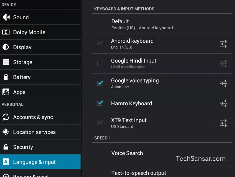 Hamro Keyboard in Keyboard & Input Methods of Android's Language & Input section